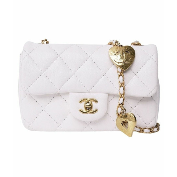 Chanel 22B White Mini Flap Rectangle Open Heart Gold Logo Shoulder Crossbody Bag - Picture 1 of 16